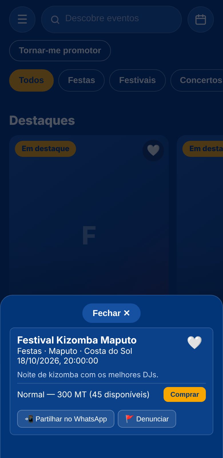 Bilhete com QR Code na app